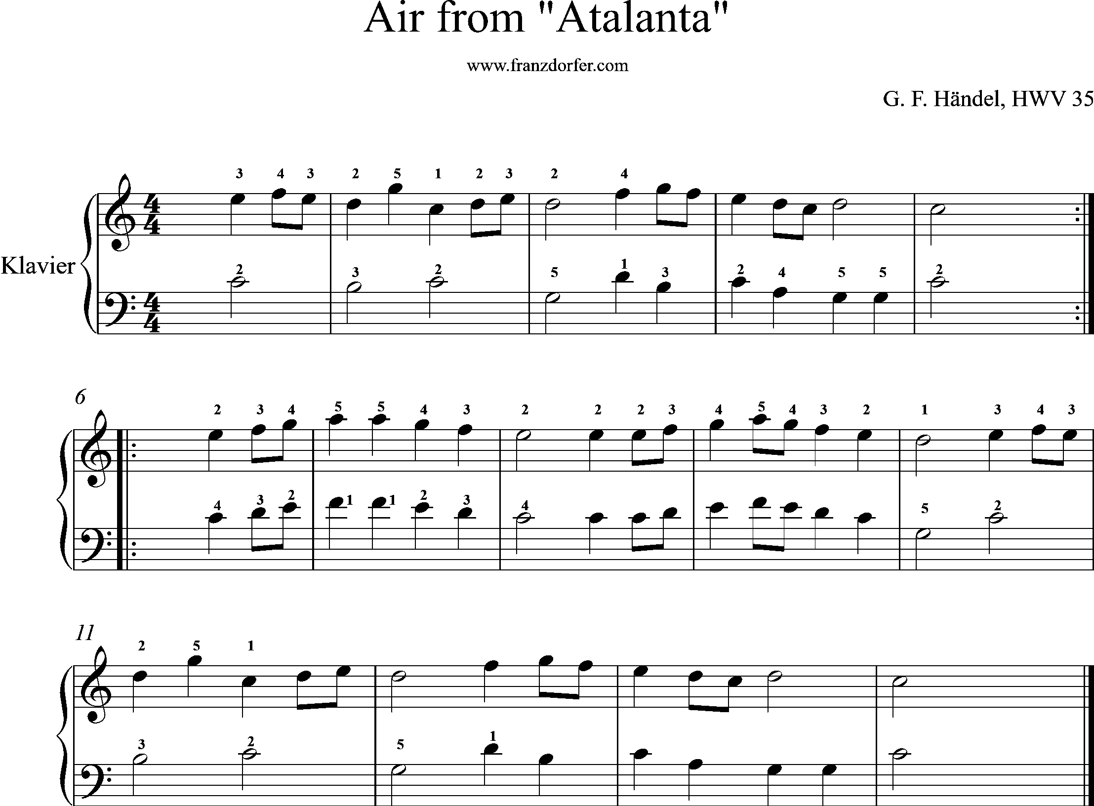 Klaviernoten, Air from Atalanta